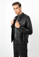Jachetă din piele pentru bărbați cu cusături verticale și guler înalt, negru, 97-09-253-1-M, Fotografie 3