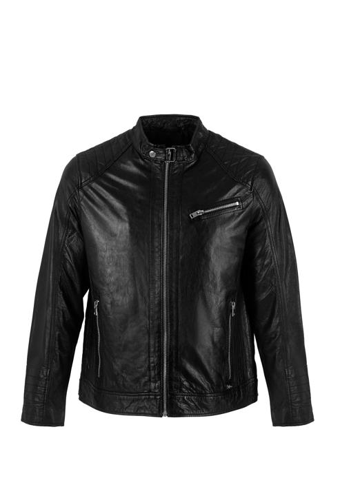 Jachetă din piele pentru bărbați cu cusături verticale și guler înalt, negru, 97-09-253-1-M, Fotografie 30