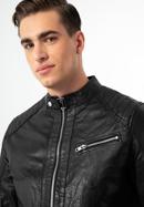 Jachetă din piele pentru bărbați cu cusături verticale și guler înalt, negru, 97-09-253-1-2XL, Fotografie 6