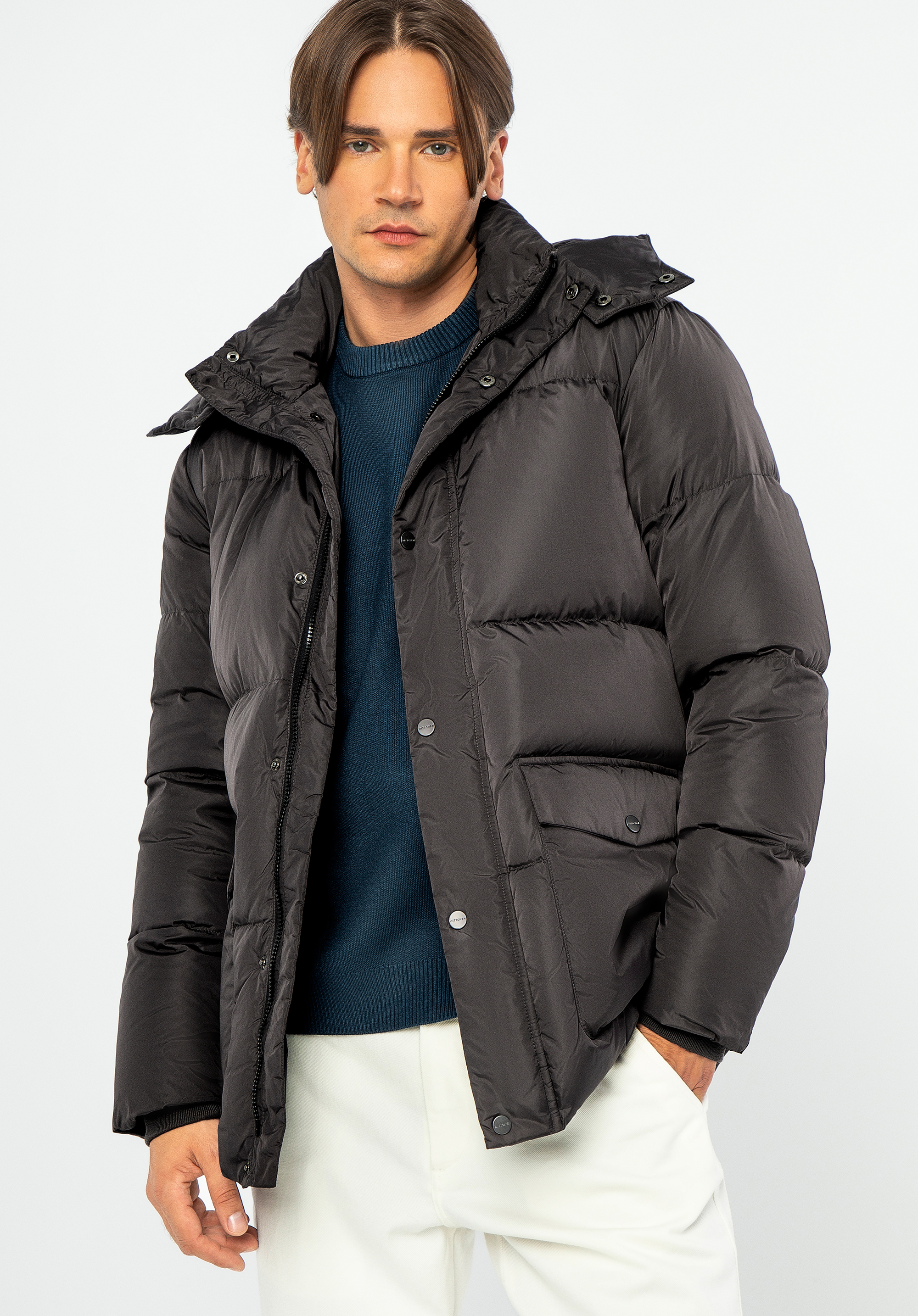 Jachetă matlasată pentru bărbați cu glugă, negru, 99-9D-450-1-2XL, Fotografie 1