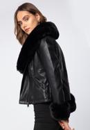 Jachetă pentru femei din piele artificială cu detaliu din blană artificială, negru, 97-9P-107-0-XL, Fotografie 2