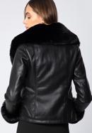 Jachetă pentru femei din piele artificială cu detaliu din blană artificială, negru, 97-9P-107-0-S, Fotografie 4