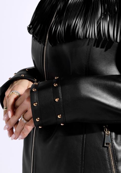 Jachetă pentru femei din piele ecologică cu franjuri și nituri, negru, 96-9P-101-1-L, Fotografie 5