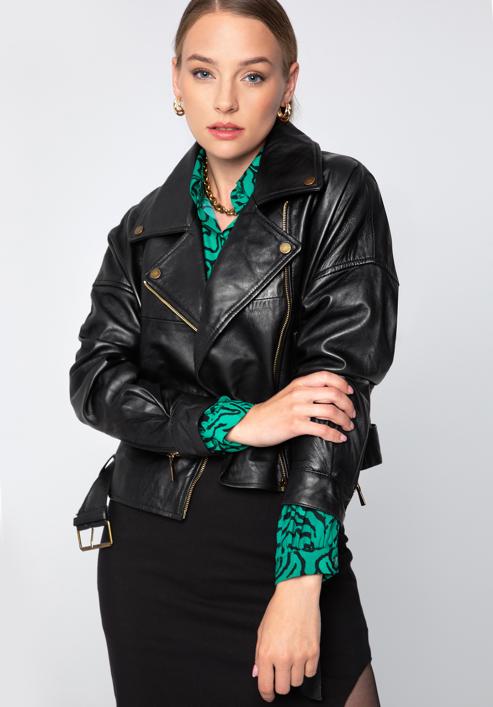 Jachetă scurtă de piele pentru femei, negru, 97-09-202-4-XL, Fotografie 2