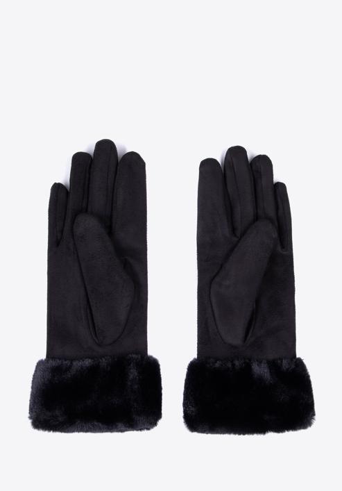 Mănuși de damă cu blană artificială, negru, 39-6P-010-PP-S/M, Fotografie 2