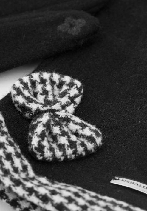 Mănuși de damă cu fundă cu model pied-de-poule, negru, 47-6-205-1-L, Fotografie 4