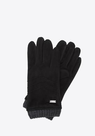 Mănuși de damă cu manșete striate, negru, 39-6P-020-1-S/M, Fotografie 1