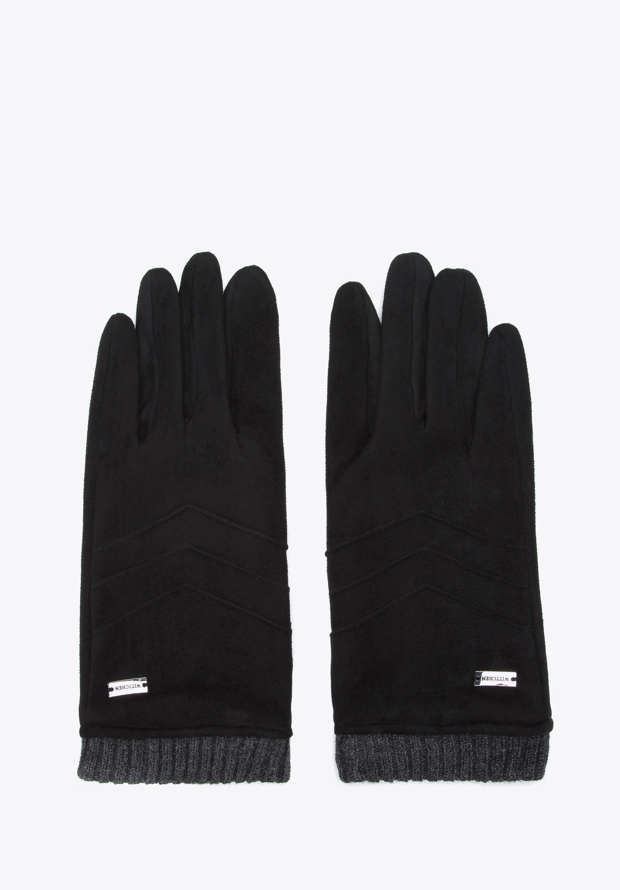 Mănuși de damă cu manșete striate, negru, 39-6P-020-1-S/M, Fotografie 1