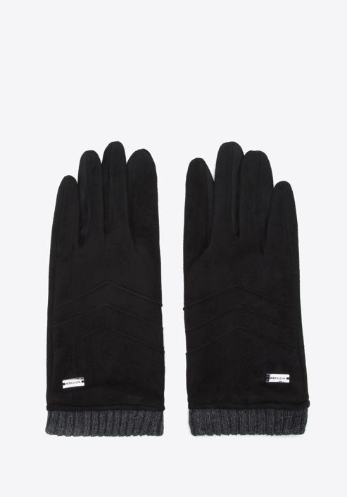 Mănuși de damă cu manșete striate, negru, 39-6P-020-B-M/L, Fotografie 3