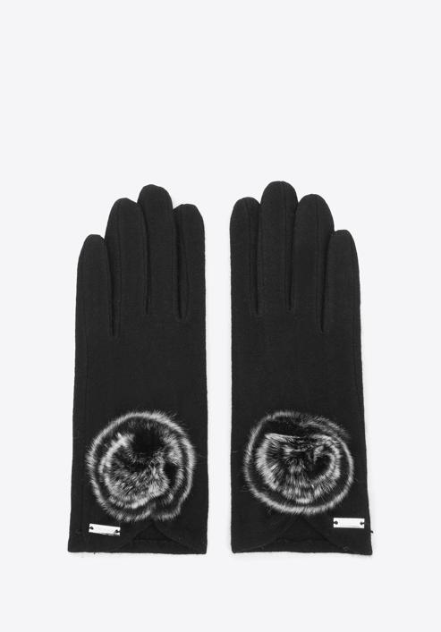 Mănuși de damă cu puf, negru, 47-6-118-1-U, Fotografie 2