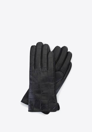 Mănuși de damă din piele croco, negru, 39-6-650-1-S, Fotografie 1