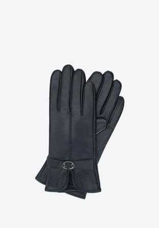 Mănuși de damă din piele cu decupaj și cataramă, negru, 39-6A-005-1-M, Fotografie 1