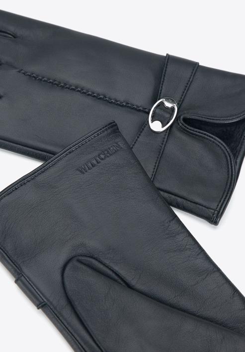 Mănuși de damă din piele cu decupaj și cataramă, negru, 39-6A-005-1-L, Fotografie 4
