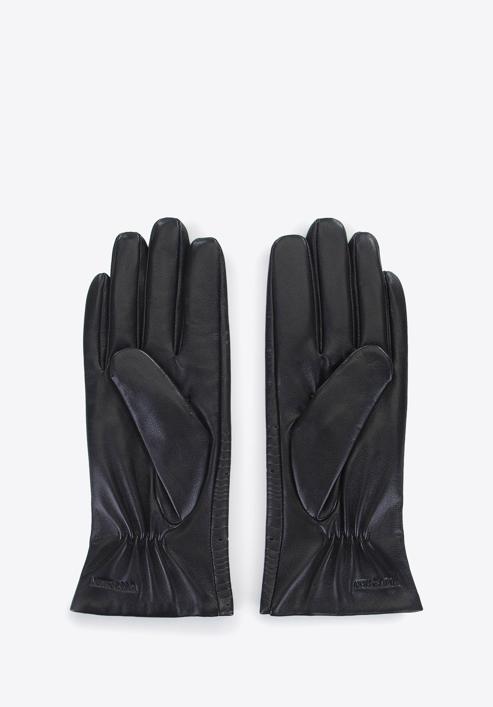 Mănuși de damă din piele cu dungi embosate, negru, 39-6-652-1-S, Fotografie 2