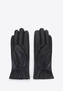 Mănuși de damă din piele cu dungi embosate, negru, 39-6-652-1-L, Fotografie 2