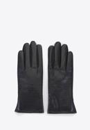 Mănuși de damă din piele cu dungi embosate, negru, 39-6-652-1-M, Fotografie 3