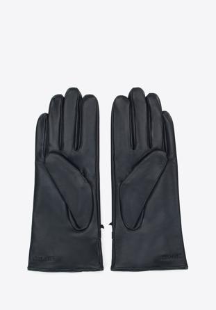 Mănuși de damă din piele cu fundă și cusături, negru, 39-6A-006-1-S, Fotografie 1