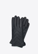 Mănuși de damă din piele matlasată în zig-zag, negru, 39-6A-008-2-M, Fotografie 1