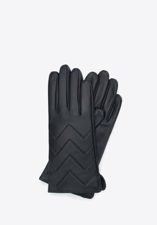 Mănuși de damă din piele matlasată în zig-zag, negru, 39-6A-008-1-M, Fotografie 1