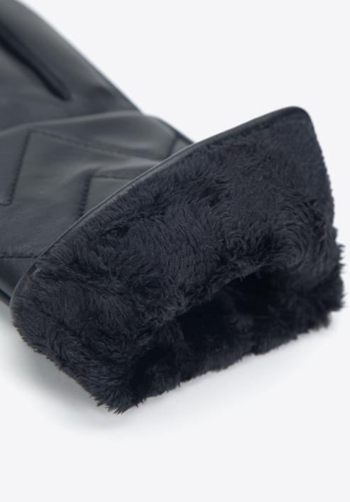 Mănuși de damă din piele matlasată în zig-zag, negru, 39-6A-008-2-M, Fotografie 4