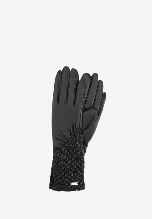 Mănuși de damă din piele șifonată, negru, 39-6L-214-1-V, Fotografie 1