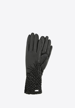 Mănuși de damă din piele șifonată, negru, 39-6L-214-1-M, Fotografie 1