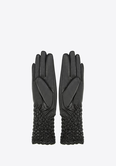 Mănuși de damă din piele șifonată, negru, 39-6L-214-1-S, Fotografie 2