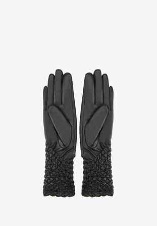 Mănuși de damă din piele șifonată, negru, 39-6L-214-1-S, Fotografie 1