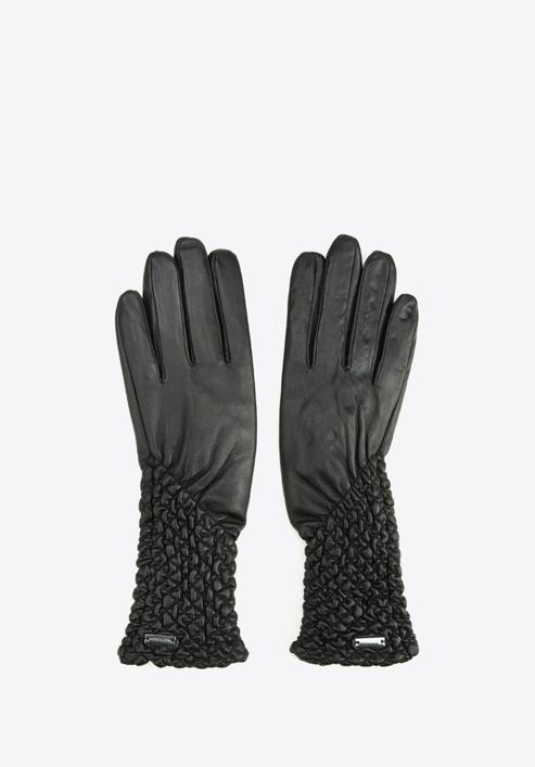 Mănuși de damă din piele șifonată, negru, 39-6L-214-1-L, Fotografie 3