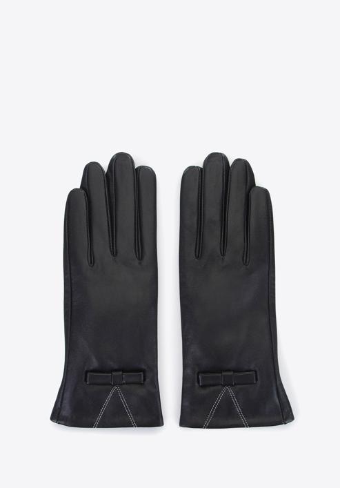 Mănuși de piele de damă cu fundă mică, negru, 39-6-648-1-X, Fotografie 3