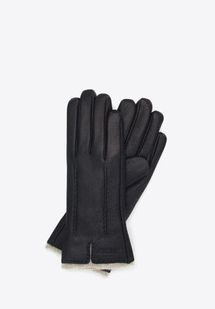 Mănuși de piele de damă cu interior din lână, negru, 44-6-511-1-V, Fotografie 1