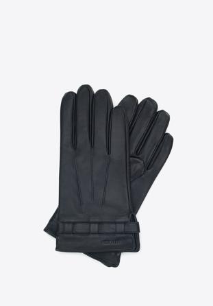 Mănuși de piele pentru bărbați cu închidere cu capse, negru, 45-6A-016-1-M, Fotografie 1