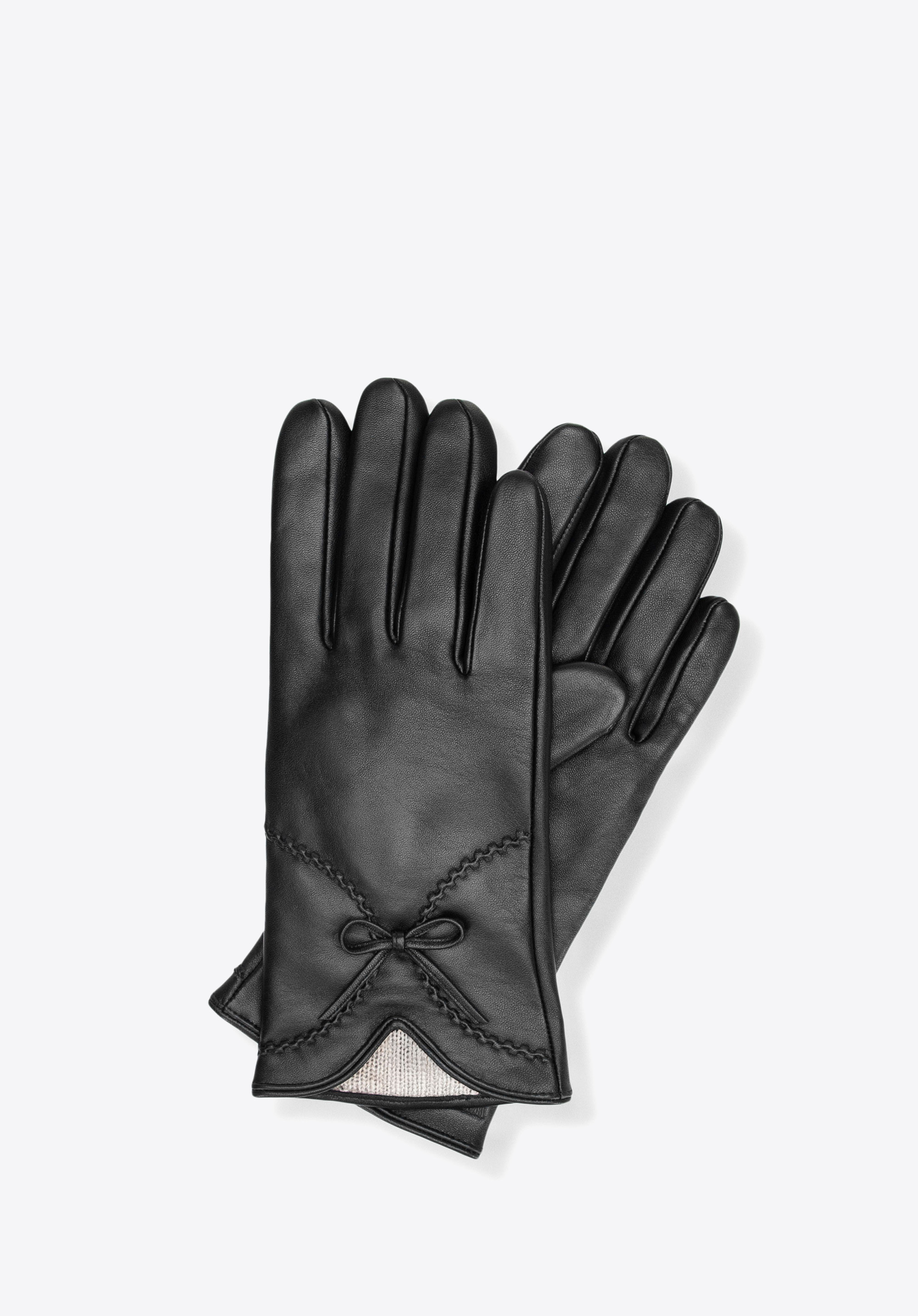 Mănuși din piele căptușite pentru femei, negru, 44-6A-057-1-M, Fotografie 1