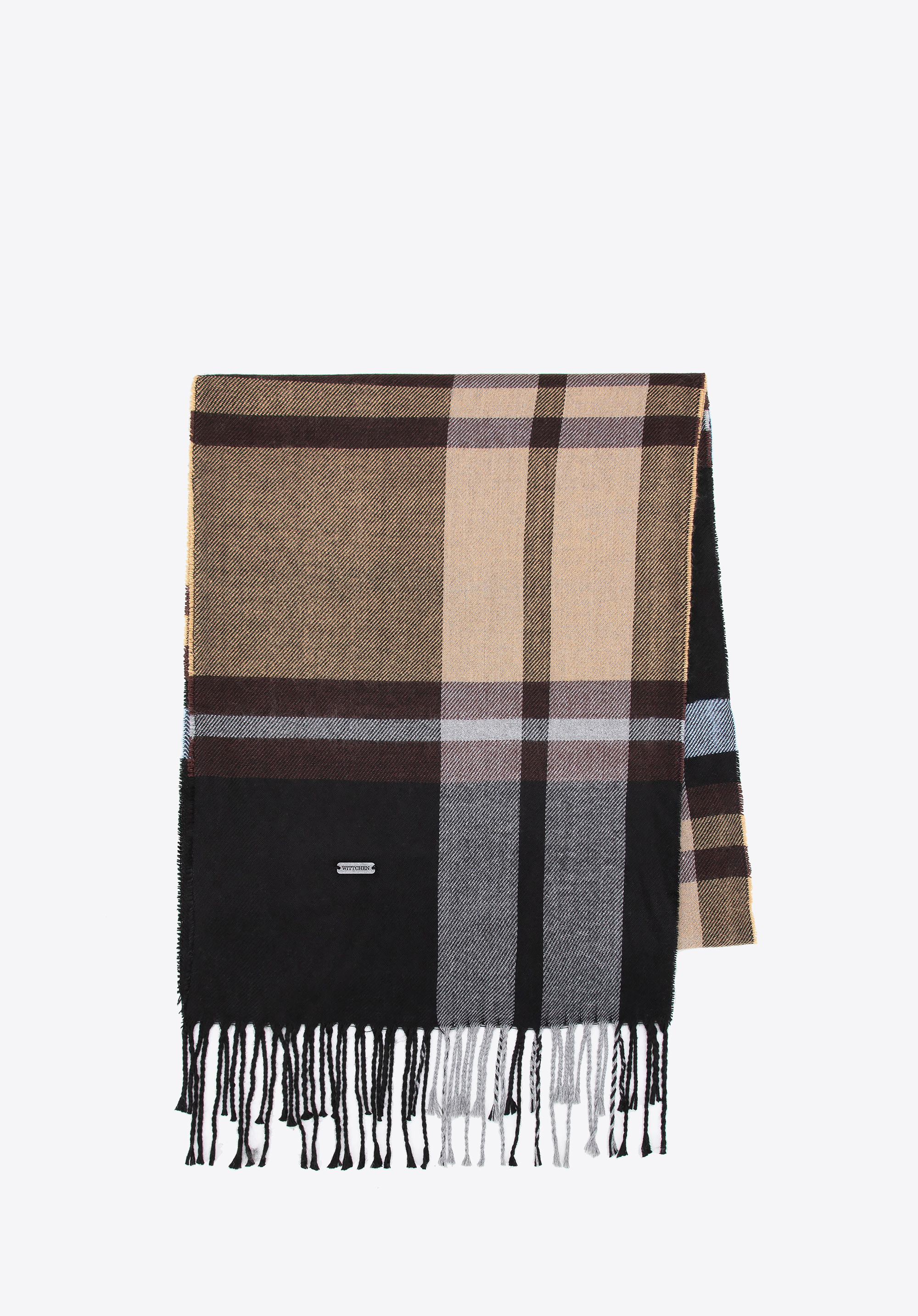 Eșarfă în carouri pentru bărbați, negru - maro, 101-7F-100-X, Fotografie 1