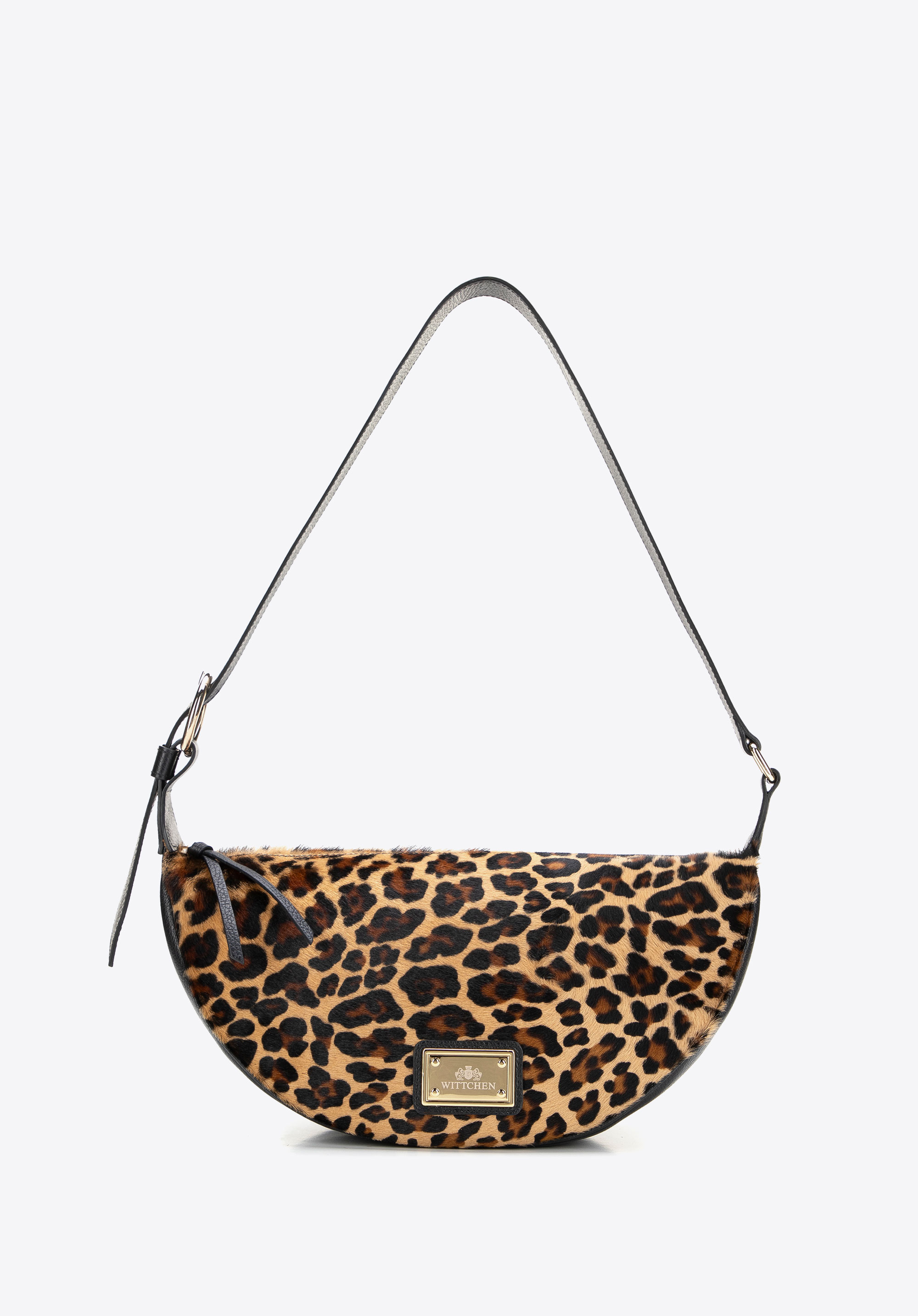 Geantă de umăr din piele cu imprimeu animal print, formă de semilună