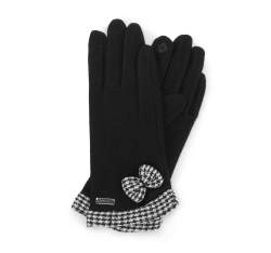 Mănuși de damă cu fundă cu model pied-de-poule, negru, 47-6-205-1-L, Fotografie 1