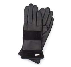 Mănuși de damă din piele cu o dungă orizontală, negru, 39-6-576-1-S, Fotografie 1