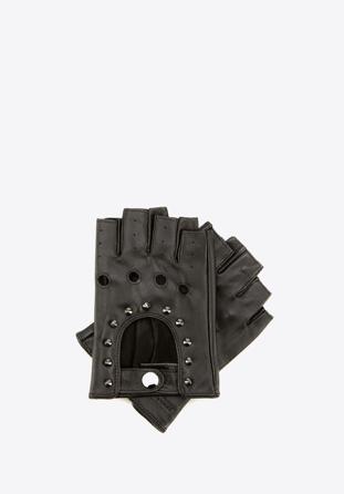 Mănuși de damă din piele fără degete cu perforații, negru, 46-6-303-1-M, Fotografie 1
