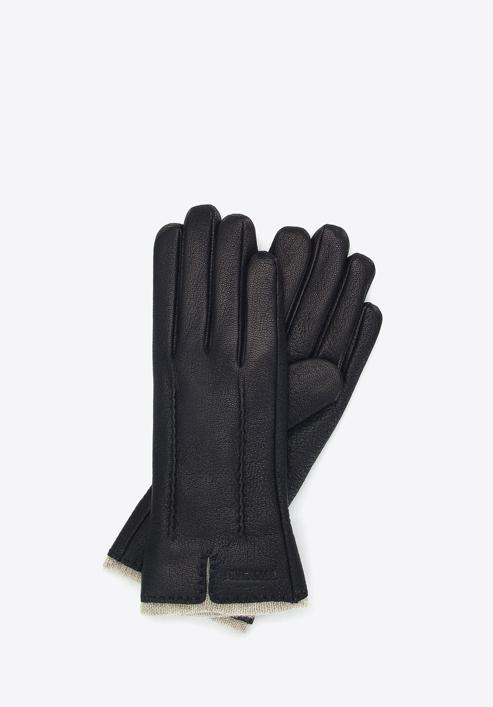 Mănuși de piele de damă cu interior din lână, negru, 44-6-511-1-S, Fotografie 1