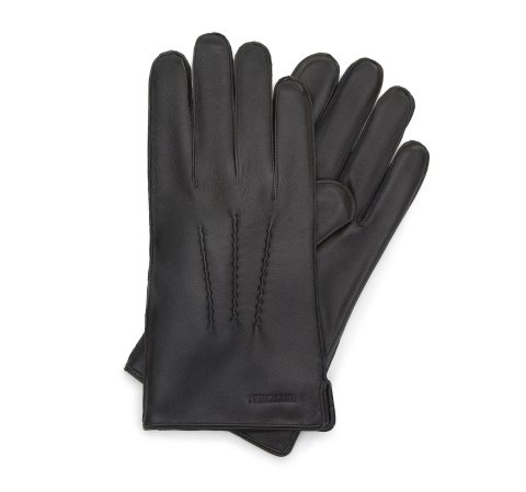 Mănuși de piele pentru bărbați cu creponări, negru, 44-6A-002-1-L, Fotografie 1
