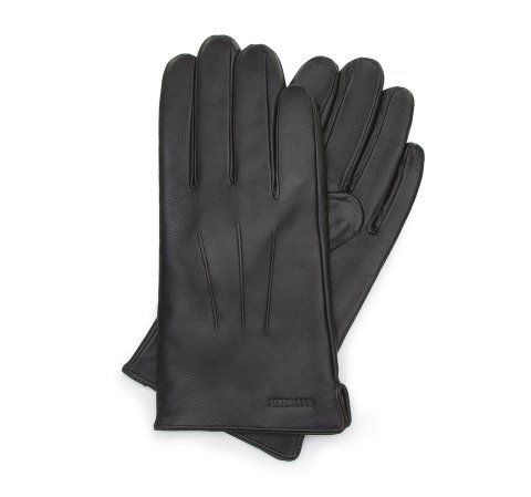 Mănuși de piele pentru bărbați cu cusături, negru, 44-6A-001-1-M, Fotografie 1