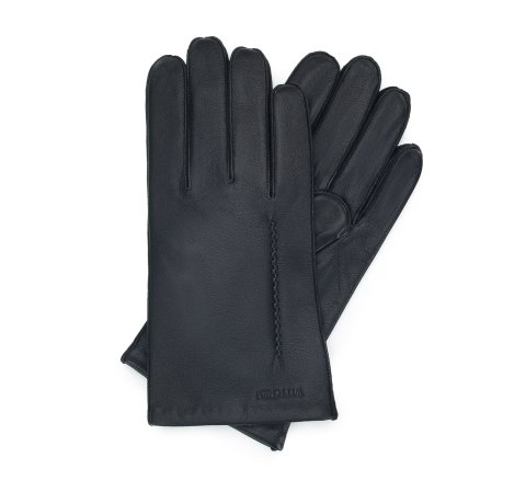 Mănuși de piele pentru bărbați cu cusături decorative, negru, 39-6A-018-1-L, Fotografie 1