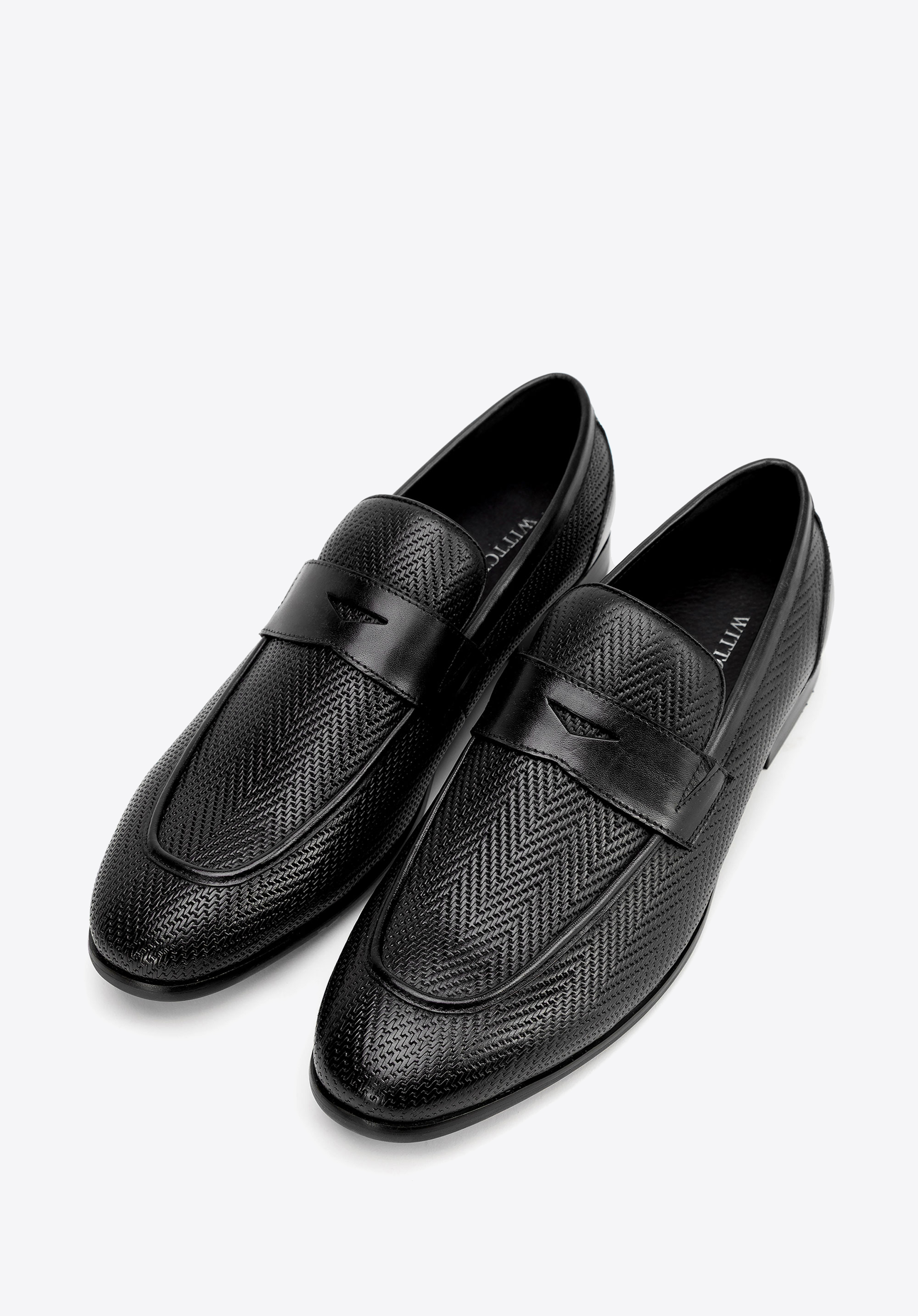 Mocasini bărbătești din piele cu model herringbone integral, negru, 100-M-507-1-39, Fotografie 1