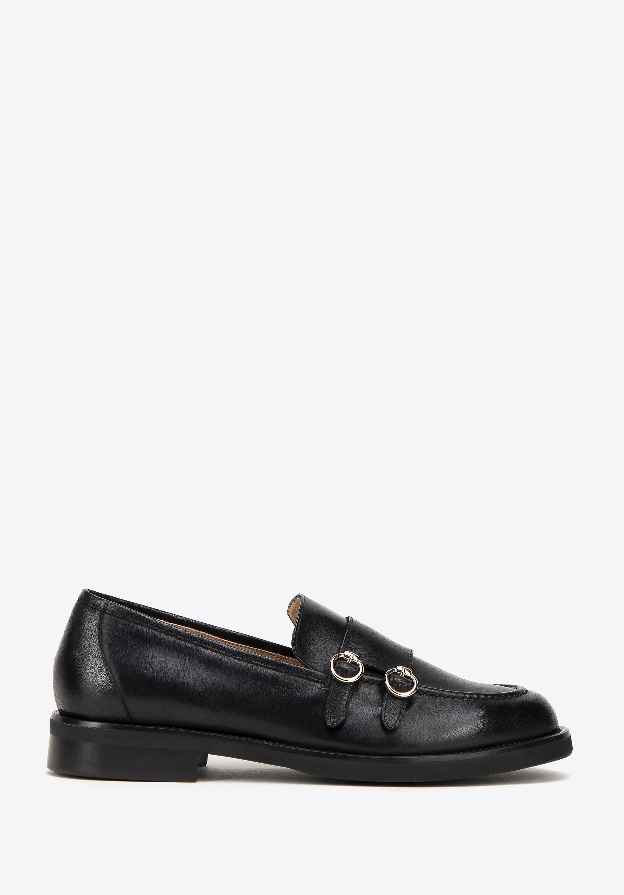 Mocasini de dama din piele cu bretele metalice cu catarama, negru, 99-D-109-1-39_5, Fotografie 1
