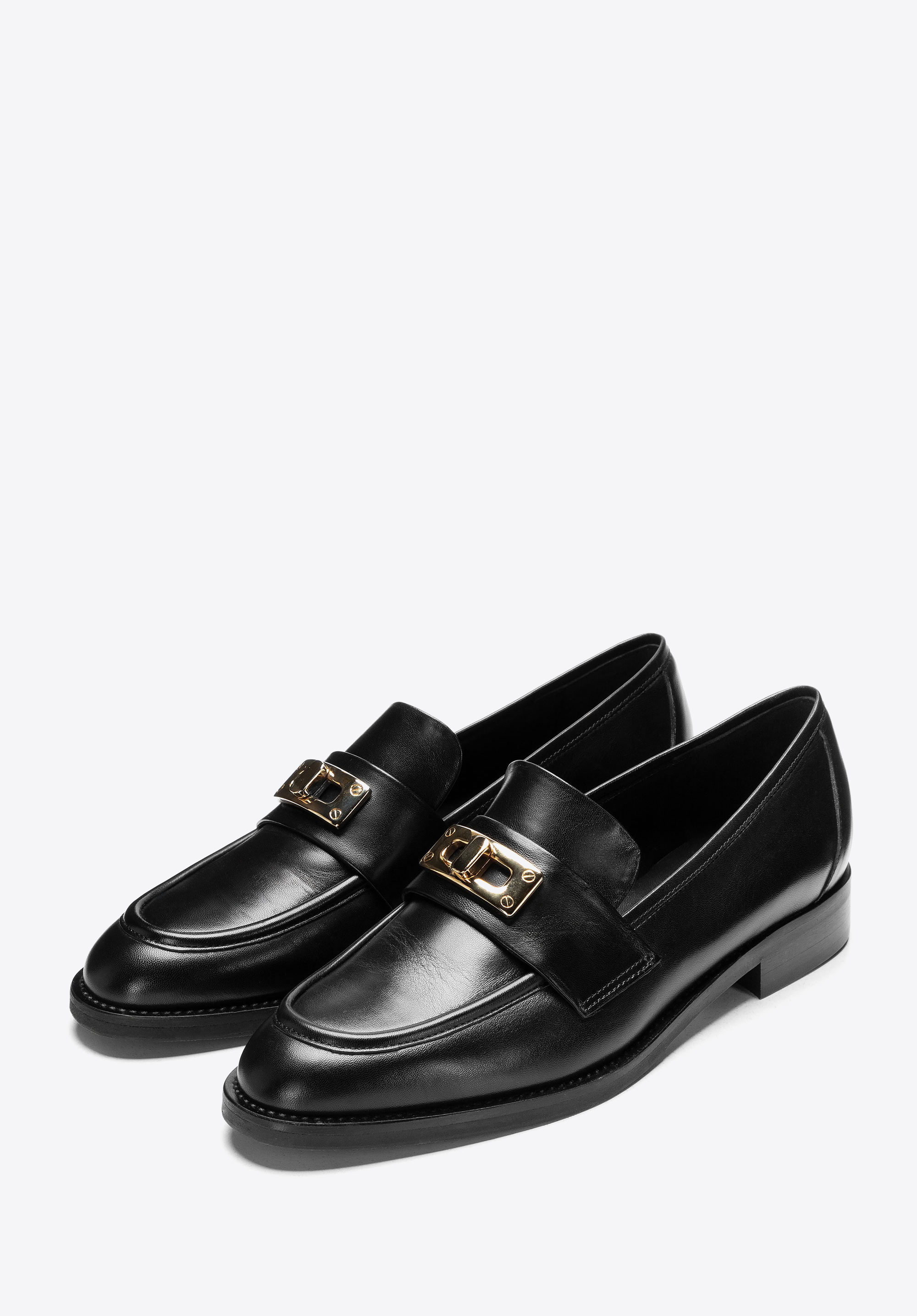 Mocasini din piele cu piesă decorativă, negru, 101-D-110-1-37, Fotografie 1