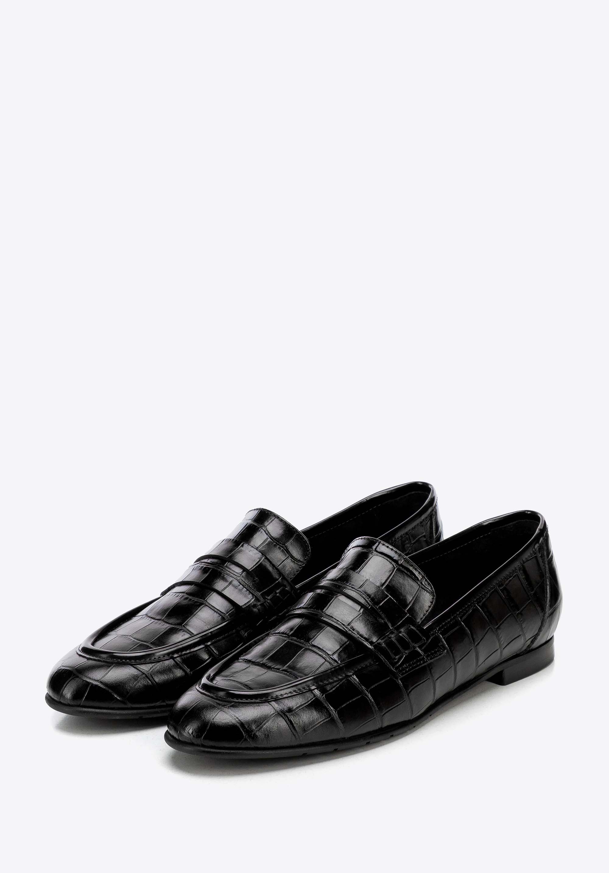 Mocasini eleganți din piele cu imprimeu de crocodil pentru femei, negru, 103-D-100-1-40, Fotografie 1