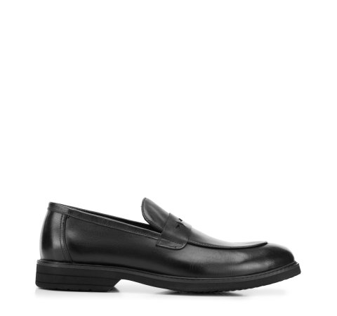 Mocasini penny din piele pentru barbati cu curea decorativa, negru, 94-M-503-1-39, Fotografie 1