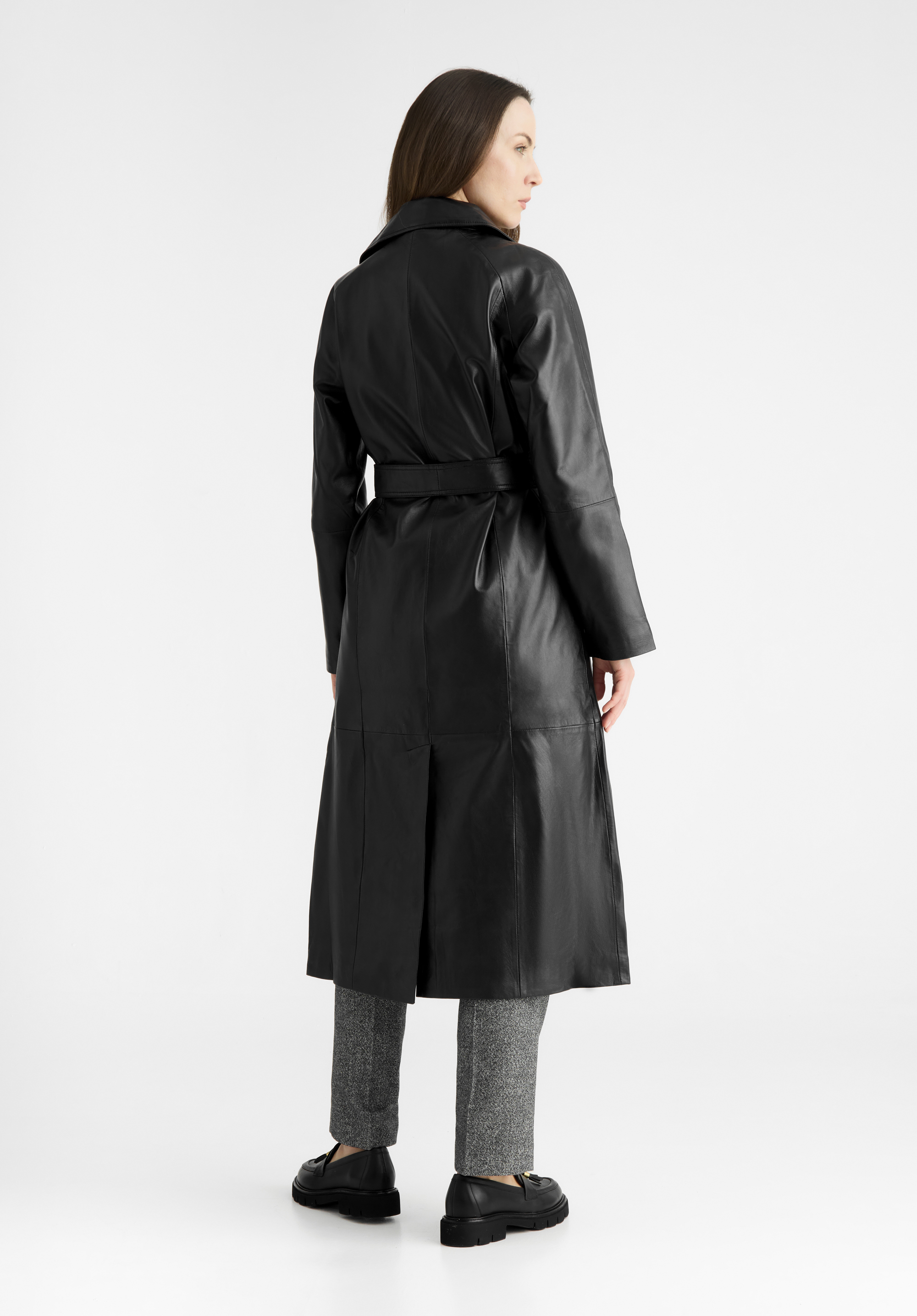 Palton de damă cu curea din piele, negru, 100-09-803-1-M, Fotografie 1