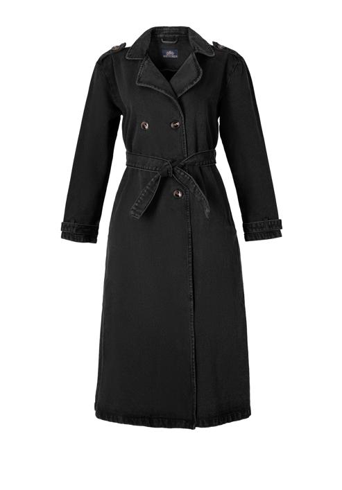 Palton de damă din denim cu curea, negru, 98-9X-901-1-S, Fotografie 30