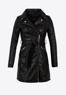 Palton de damă din imitație de piele cu curea cu detaliu matlasat, negru, 97-9P-101-1Q-M, Fotografie 30